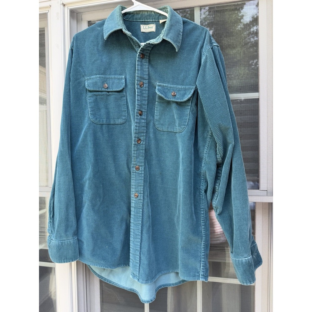 Vintage LL Bean Corduroy Button Up Shirt Mens Size Large Tall Made in USA